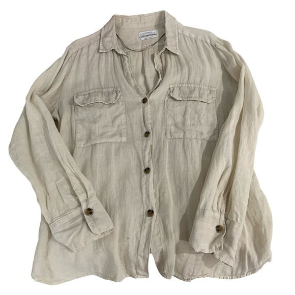 Zara Tops - Zara 100% Linen Women's Size Large Long Sleeve Shirt Blouse Beige